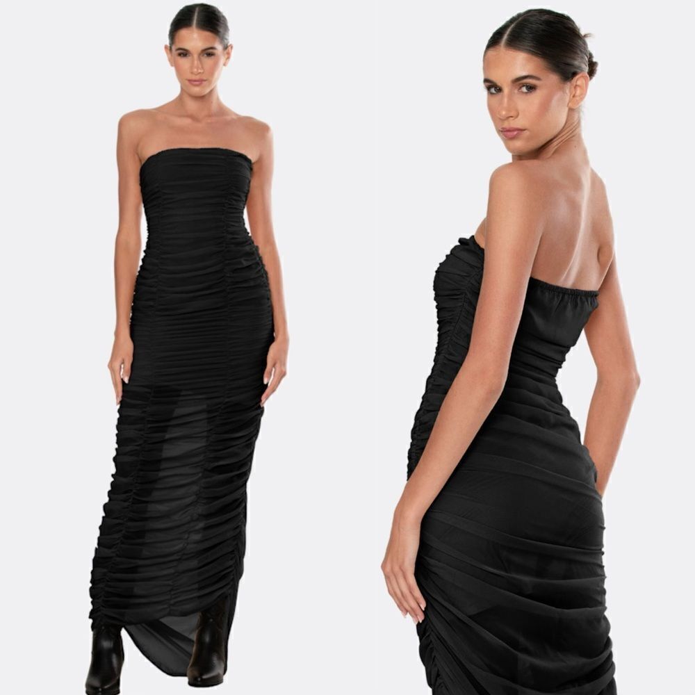 NWT Revolve Ow Collection Sandy Maxi Black Dress Chiffon Size S